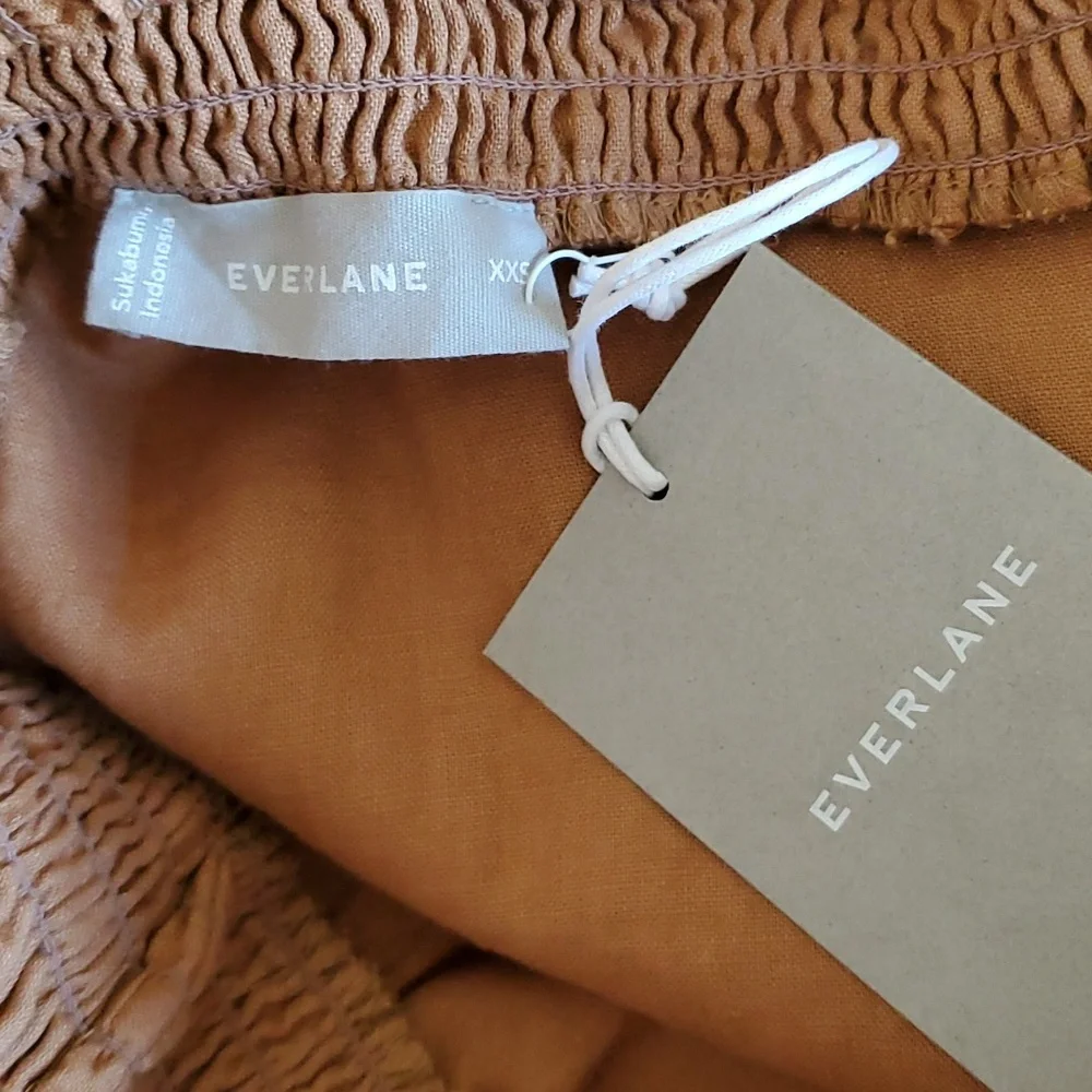 Everlane The Smocked Linen Dress Tawny Tan Brown Oversized Pockets Size … - Picture 10 of 12